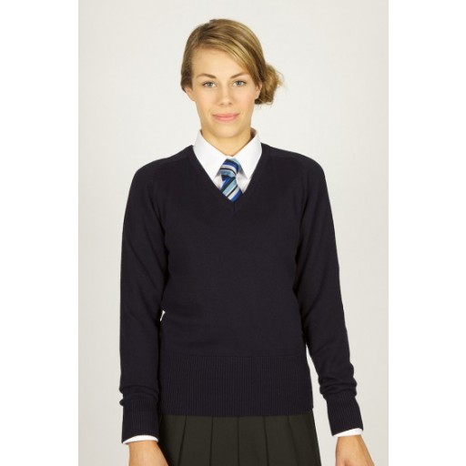 Girls navy cotton V neck sweater